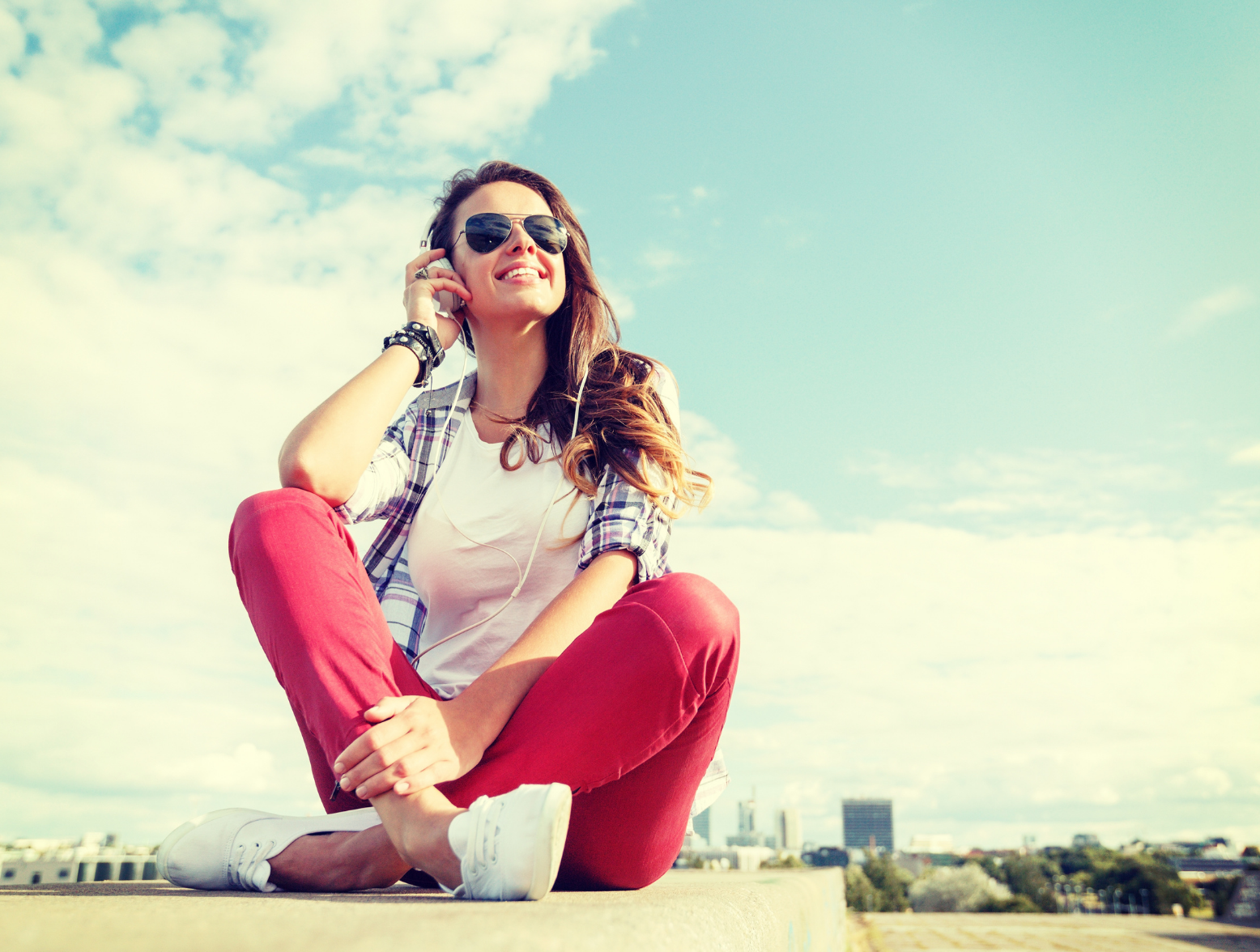 girl listening to headphones